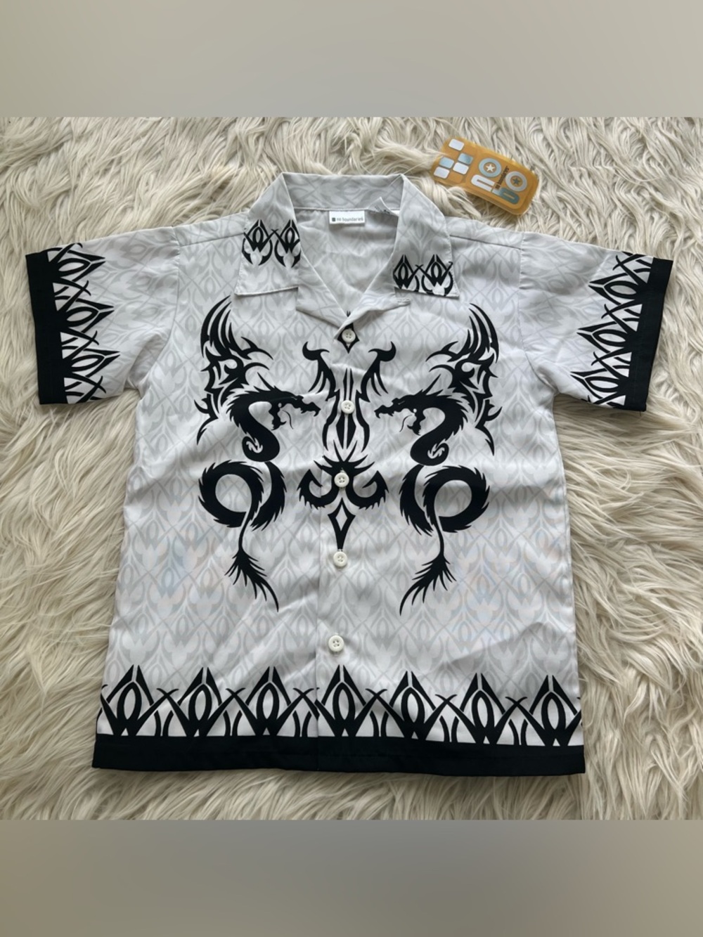 Vintage 90s No Boundaries Hawaiian Shirt Camp Dragons Loop Collar Boys Size 4/5